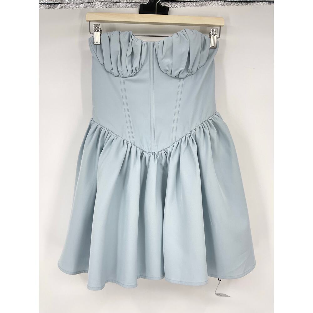 Strapless Light Blue Mini Dress with Corset Bodice - Picture 3 of 16